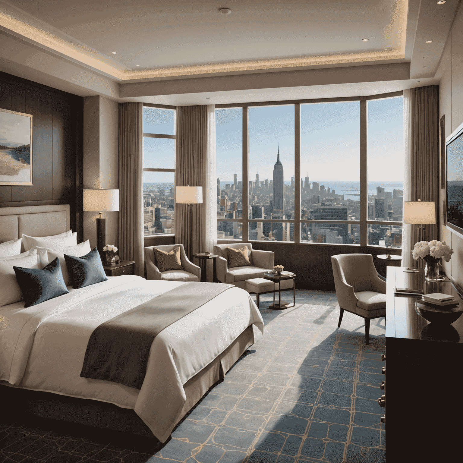 A luxurious hotel room with a view, showcasing Instarem's exclusive perks for travelers