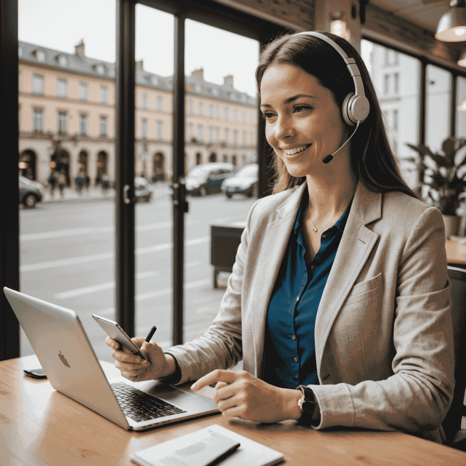 A friendly Instarem customer support representative assisting a traveler via video call on a tablet