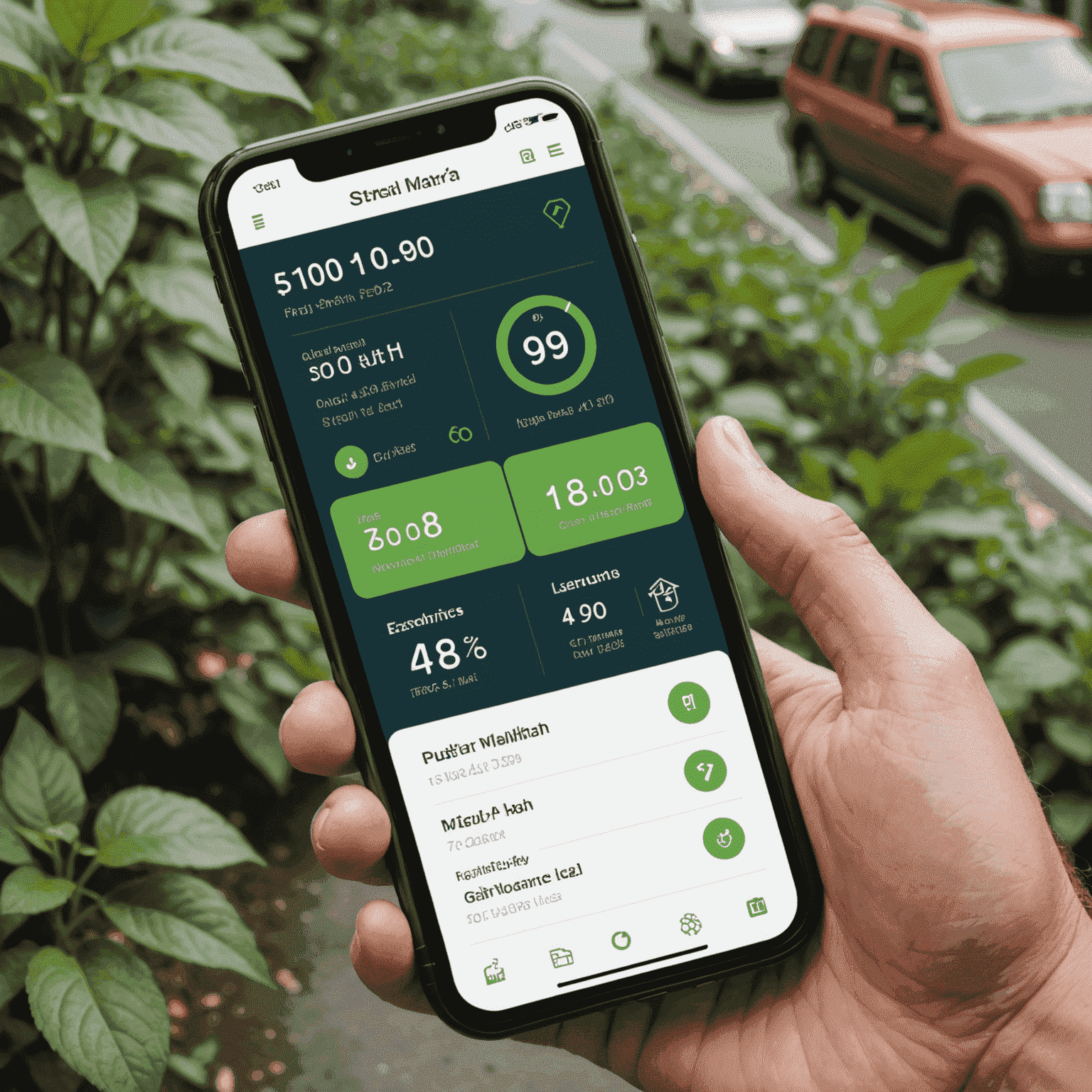 Eco-friendly travel app interface showing carbon footprint calculation and offset options